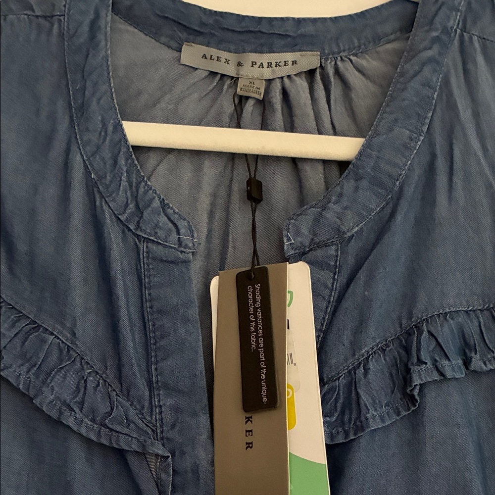 Madewell Indigo Ruffle Button-Up Blouse - Picture 2 of 3